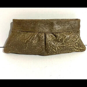 Lauren Merkin taupe metallic suede leather clutch bag